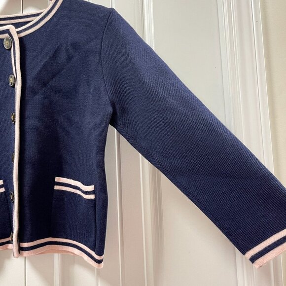 Vintage Preppy Contrast Knit Cardigan Jacket Navy Pink - M - Picture 7 of 12